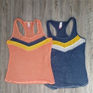 Lot Of 2 No Boundaries Walmart Women's Juniors Chevron Tank Tops Coral and Navy
